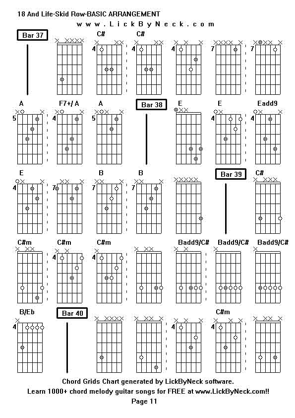 Chord Grids Chart of chord melody fingerstyle guitar song-18 And Life-Skid Row-BASIC ARRANGEMENT,generated by LickByNeck software.